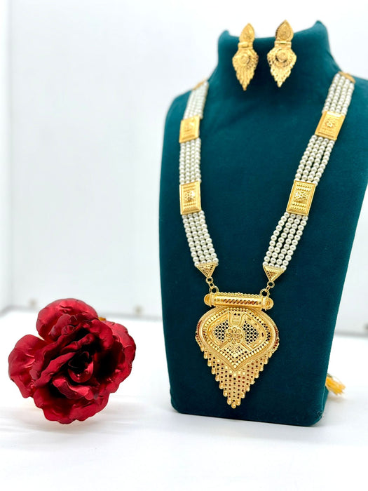 Moti Necklace Set With Earrings | Gold Plated Jewellery Set