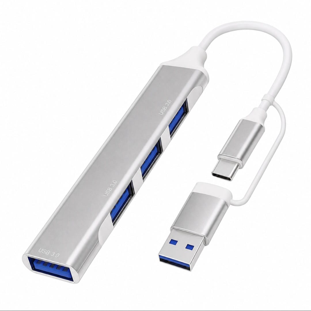 4 In 1 USB 3.0 Hub With Type C Dual Connector For Laptop PC Mac (Silver)