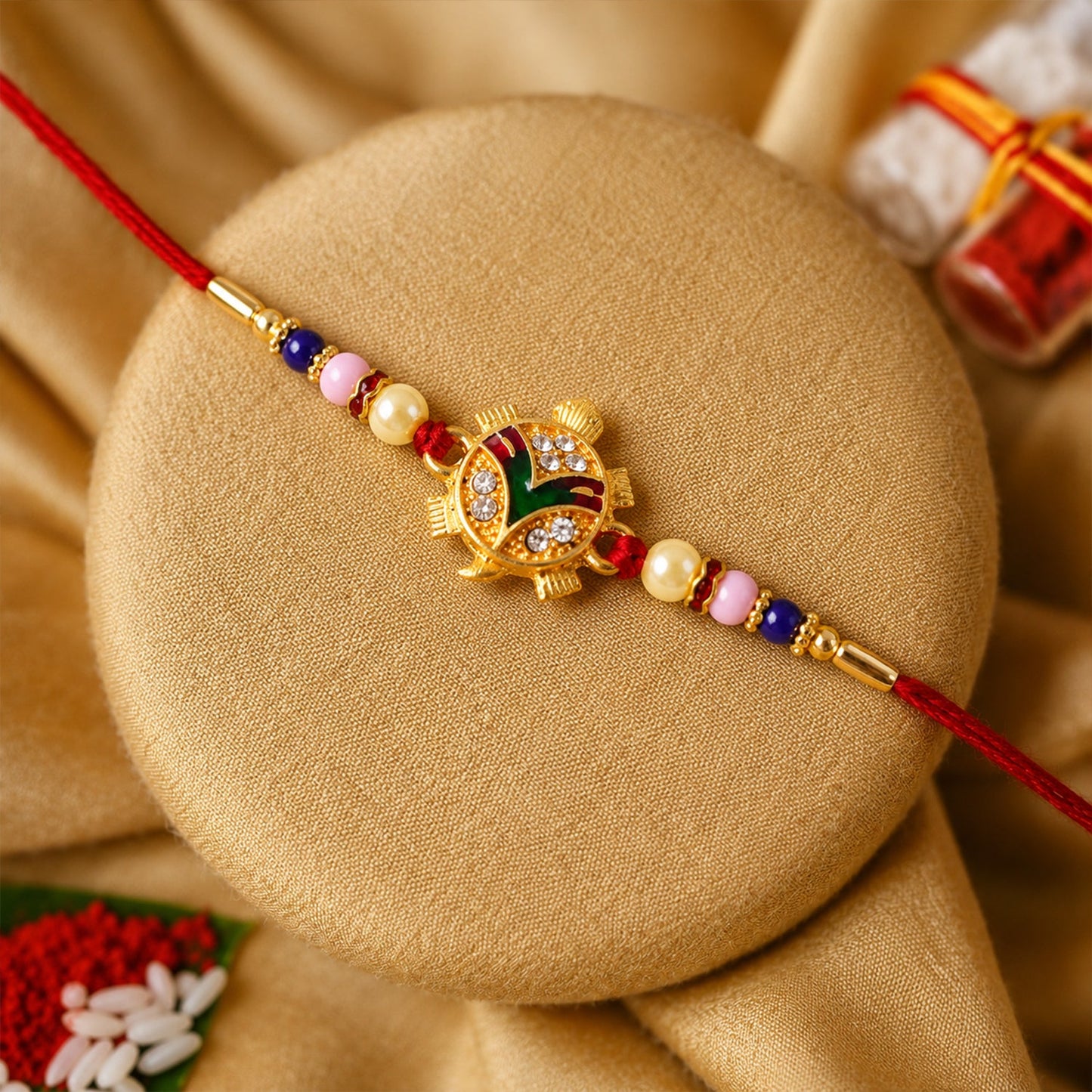 Meenakari Peacock Rakhi with Choco Magic, Pack of 3