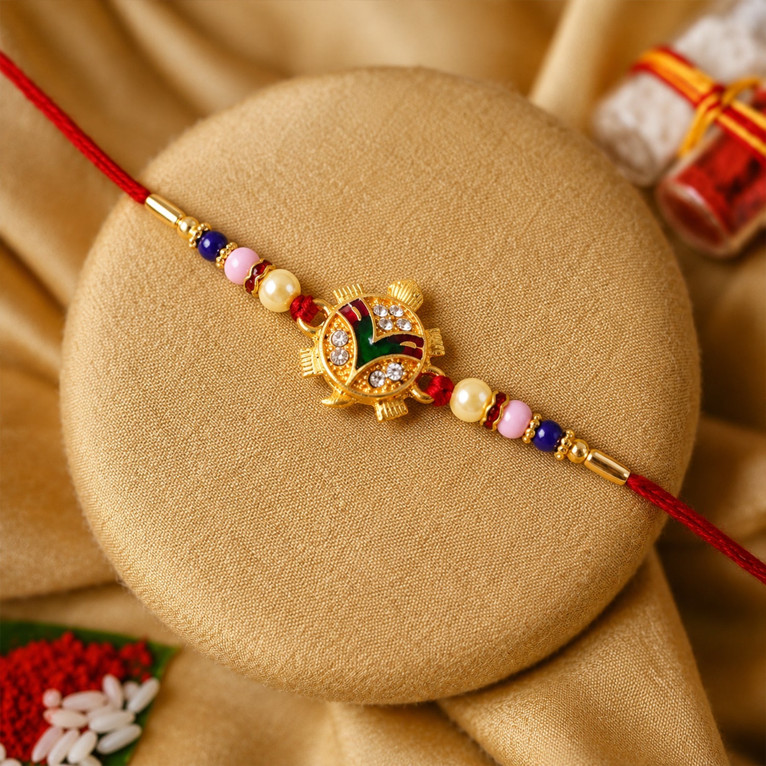 Meenakari Peacock Rakhi with Choco Magic, Pack of 3