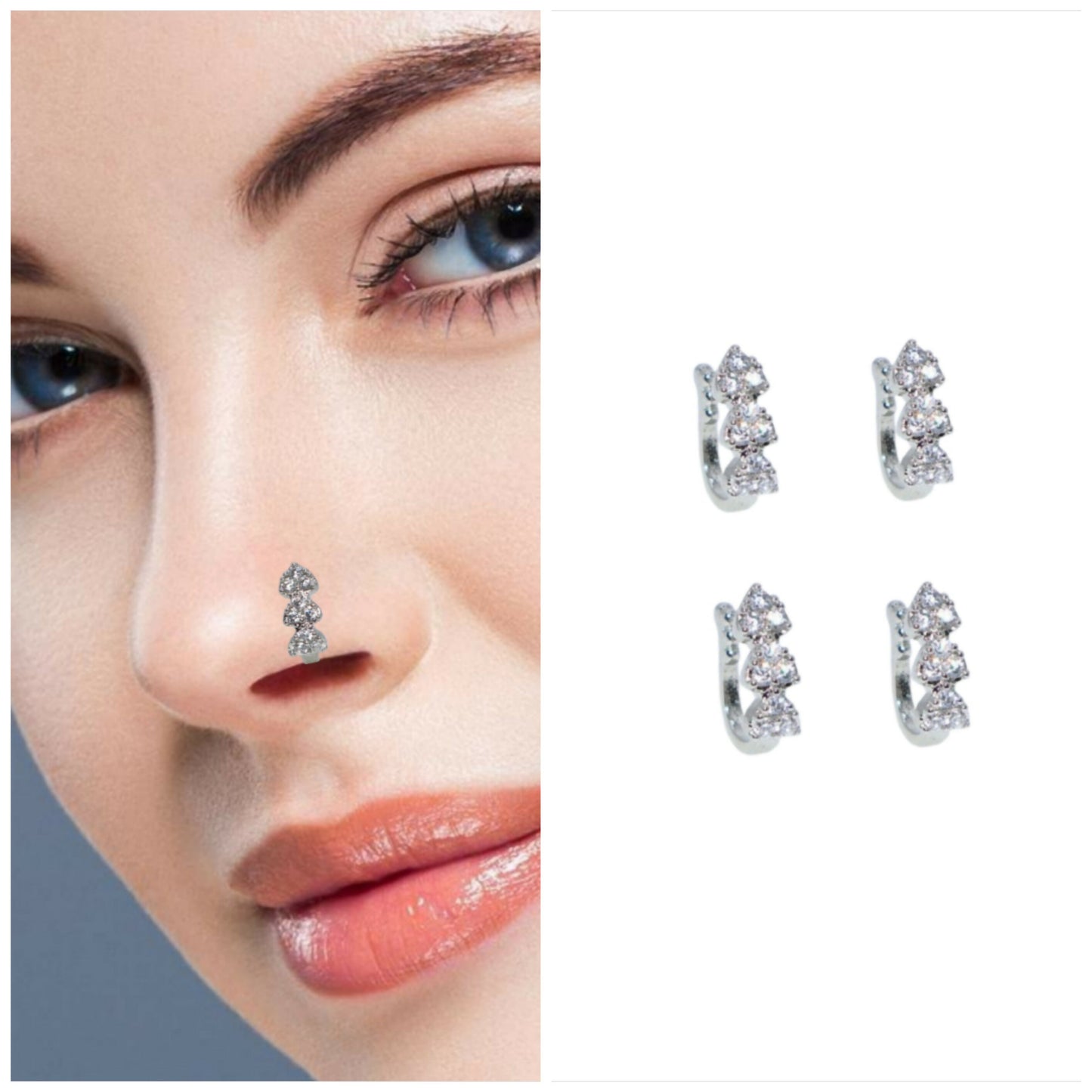 Clip-On Nose Ring Combo | Flower Stud & Double Hoop Nath Combo Pack of 4