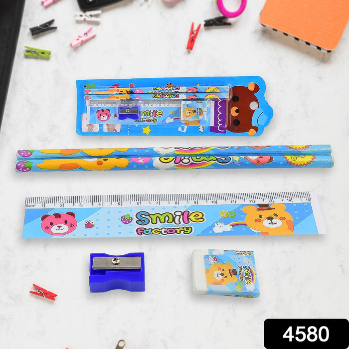 Cartoon Wooden Pencil Set for Kids Boys Return Gifts Birthday Party Space Stationary Set Pencil Eraser Sharpener Combo Kit for Kids Boys (Mix Color / 1 Set)