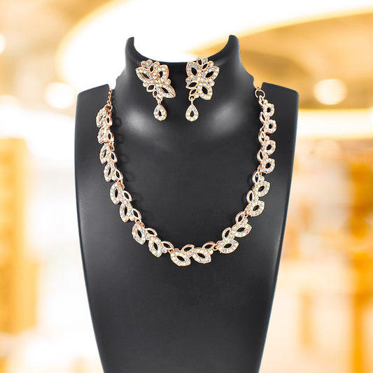 American Diamond Studded Floral Shaped Necklace With Earrings