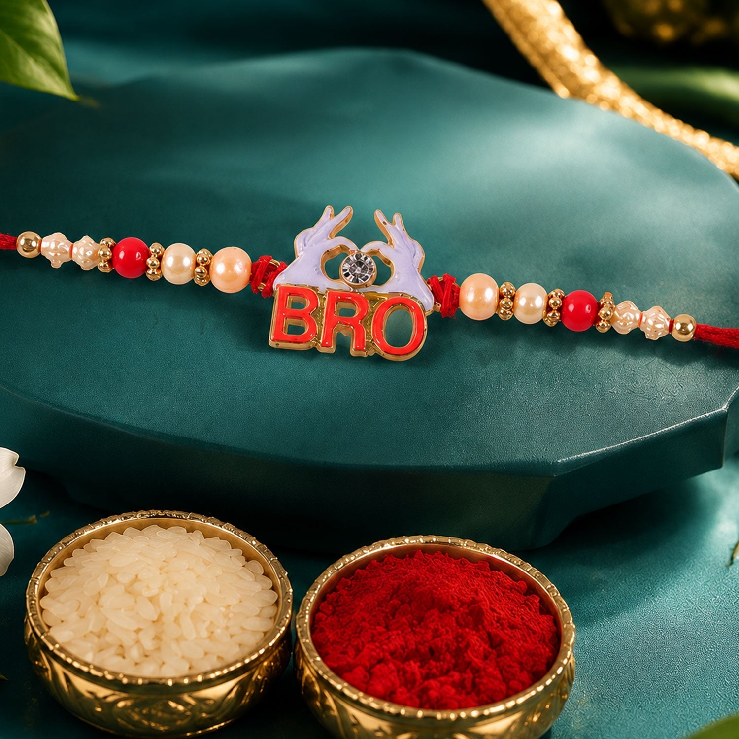 Bro Written Designer Stone-Studded Beaded Rakhi for Brother (10pcs)