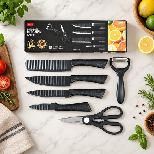 6 in 1 Kitchen Knife Set with Scissors and Peeler for Daily Cooking (6 Pc Set)