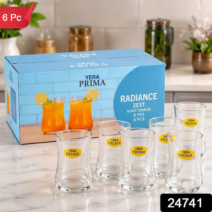 Yera Prima Radiance Zest Curved Glass Tumbler Set for Water and Juice (6 Pc)