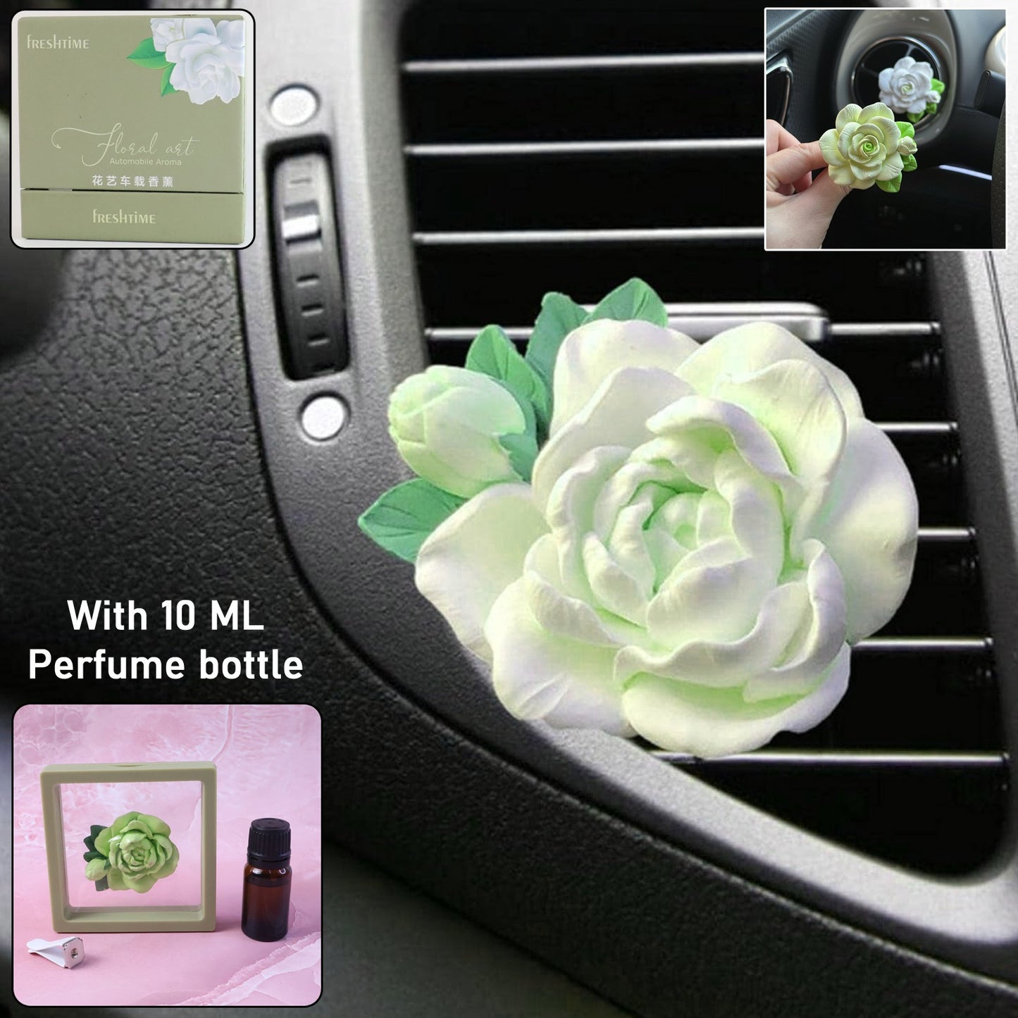 Elegant Rose Flower Car Air Freshener Clip for AC Vent with Perfume Bottle 10ML(1 Pc)