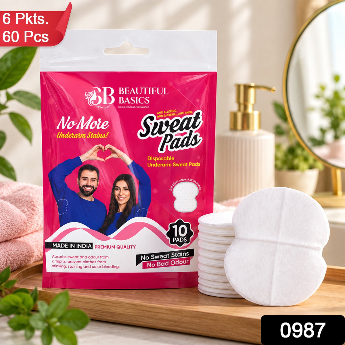 Stack of multiple sweat absorbent pads.
