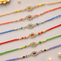 Oval Halo Motif Rakhi with AD Stones for Brother (Pack of 6)