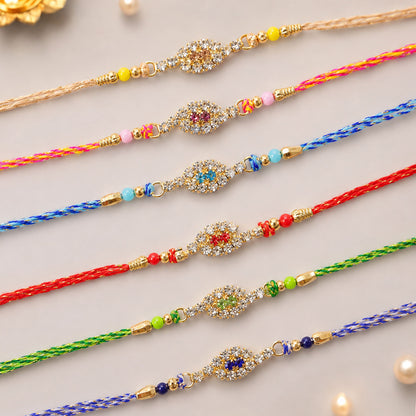 Oval Halo Motif Rakhi with AD Stones for Brother (Pack of 6)