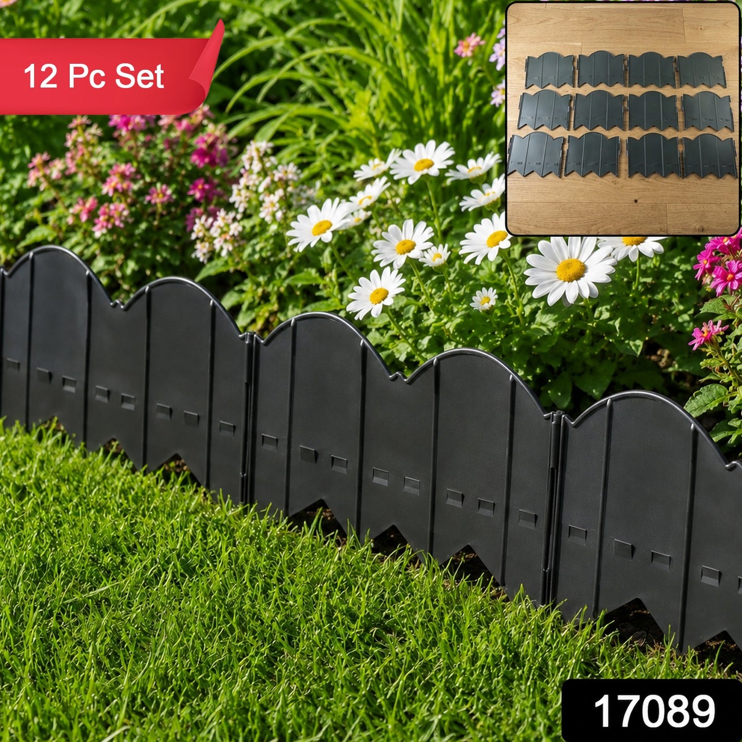 Decorative Plastic Garden Lawn Edging Border Set for Flower Beds & Yard (12 Pcs)