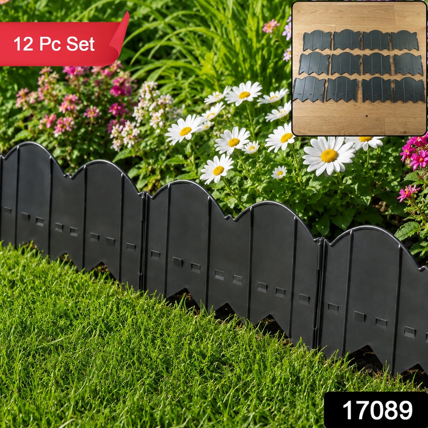 Decorative Plastic Garden Lawn Edging Border Set for Flower Beds & Yard (12 Pcs)
