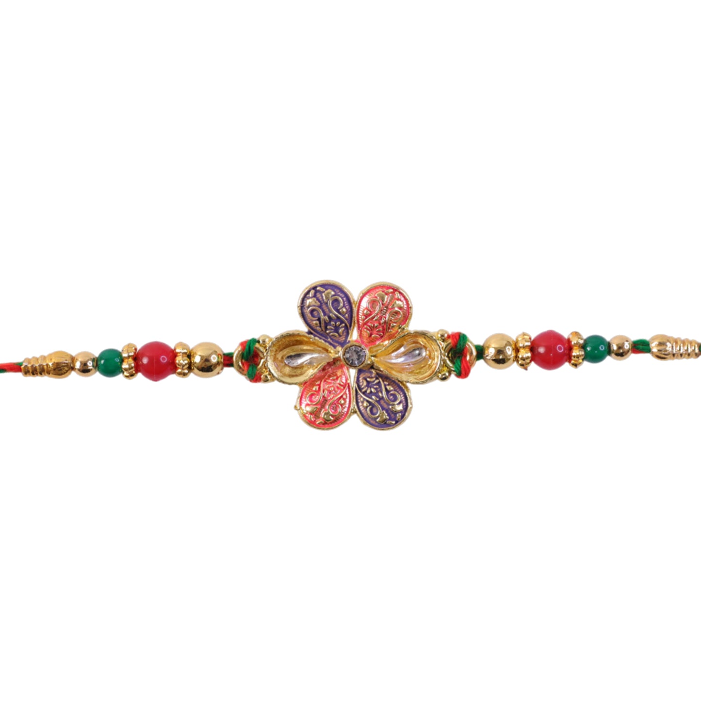Colorful Floral Rakhi with Red Green Beads and Traditional Festive Gifting Elegance