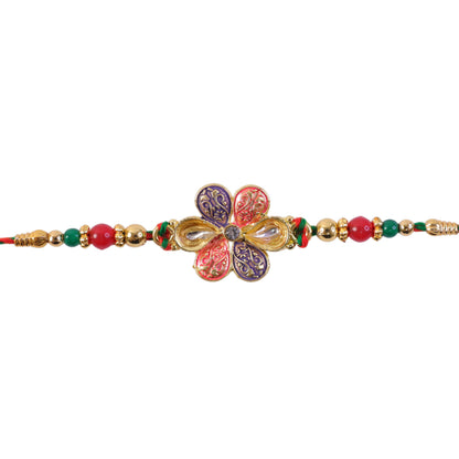Colorful Floral Rakhi with Red Green Beads and Traditional Festive Gifting Elegance
