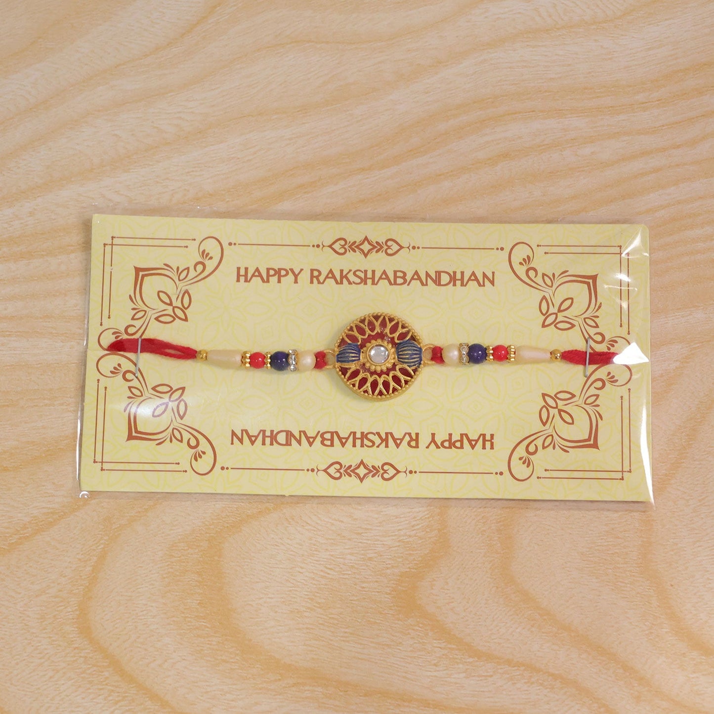 Golden Meenakari Kundan Rakhi for Brother Festive Design (5pcs)