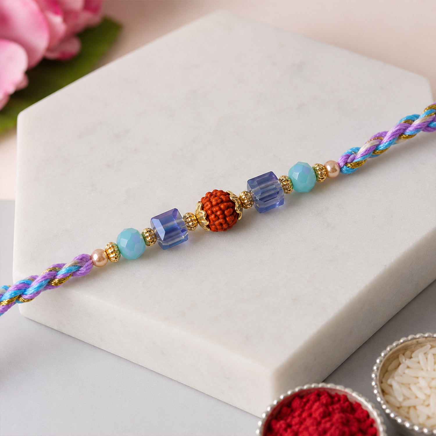 Beautiful Sparkle Designer Rakhi with Stone Work, Sleek Thread and Premium Look