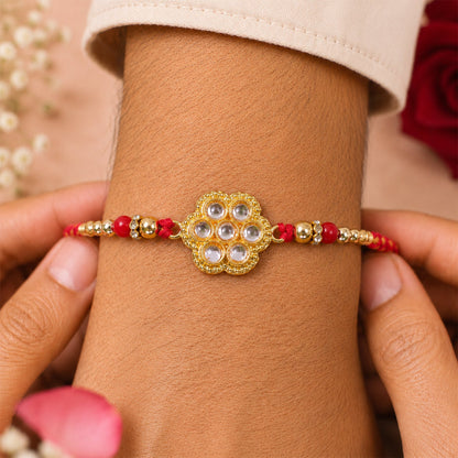 Kundan Rakhi Traditional Rudraksha Design for Brother (5pcs)