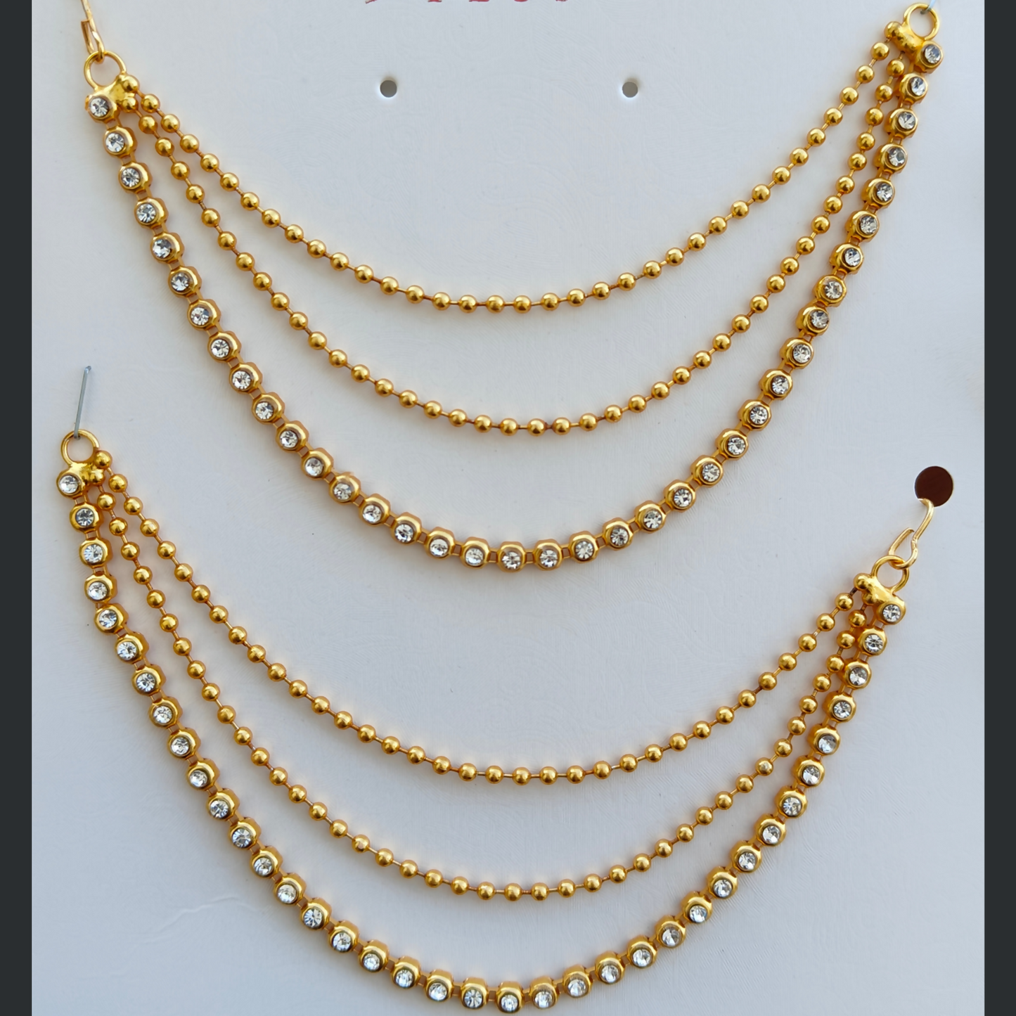 High Quality Gold Plated Triple Strand Ear Chains for Weddings (White)