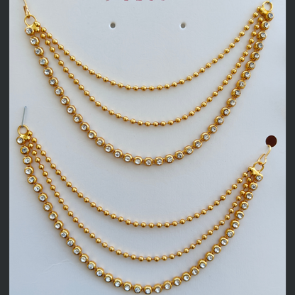 High Quality Gold Plated Triple Strand Ear Chains for Weddings (White)