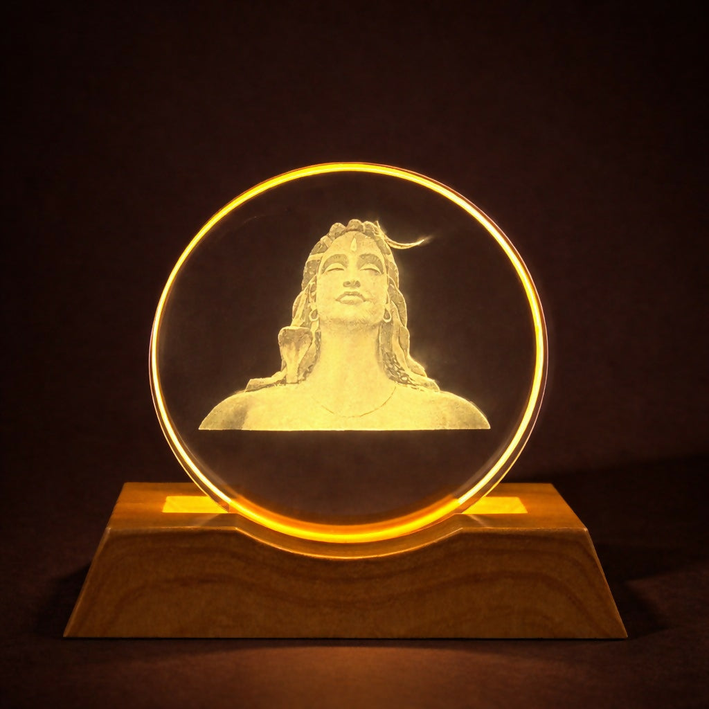 Shiv Engraved Acrylic LED Night Lamp with Wooden Base for Home Decor & Gifting