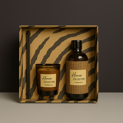 Luxury Sandalwood Scented Candle & Diffuser Gift Set – Home Collection Premium Aromatherapy Combo with Decorative Box | Relaxing Home Fragrance Set for Living Room, Bedroom & Gifting