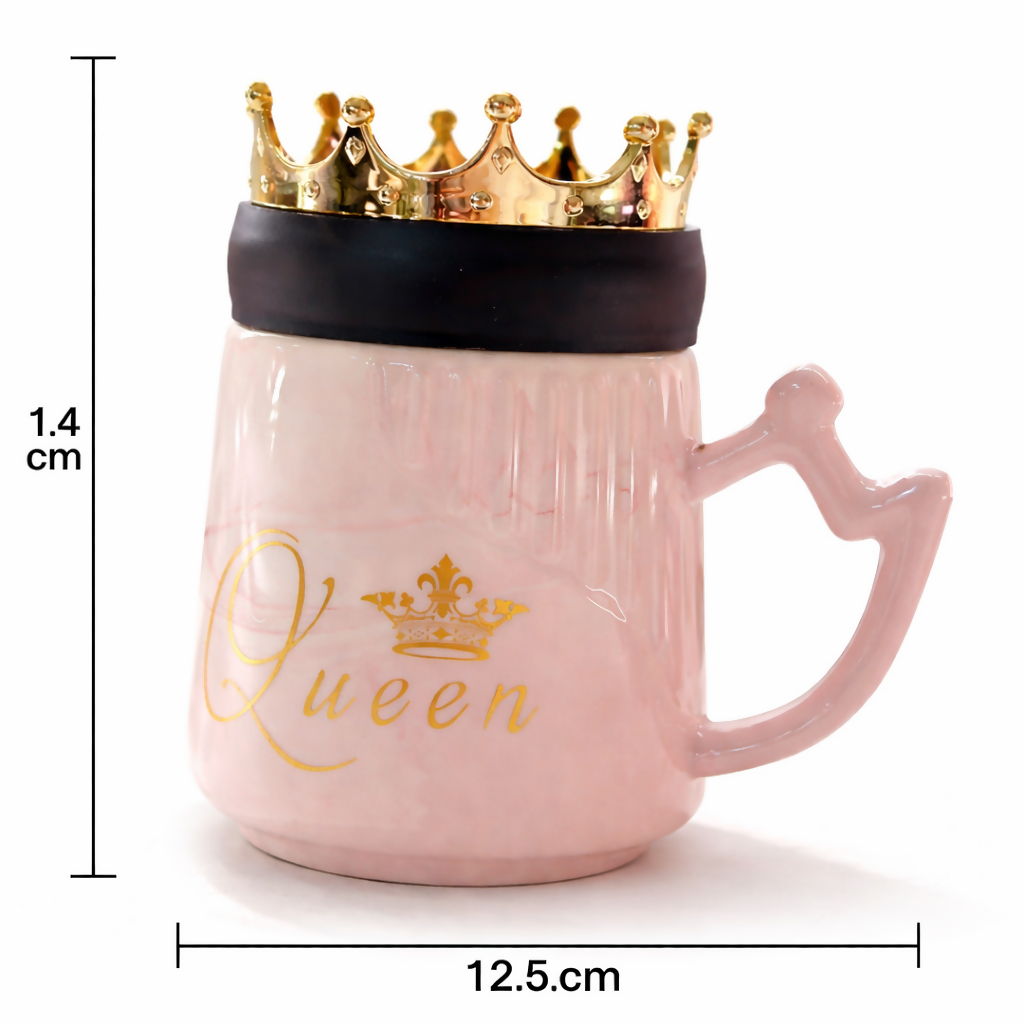 Queen Crown Ceramic Mug with Lid | Luxury Coffee & Tea Mug | Pink