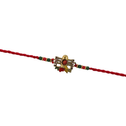 Traditional Shivling Rudraksha Rakhi with Red & Green Beads