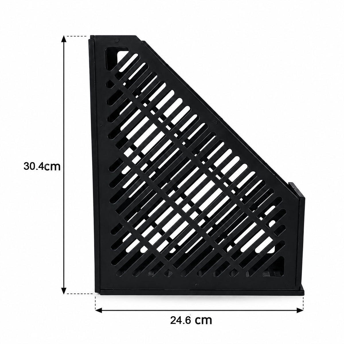 Close-up of the open lattice design of the plastic desk organizer