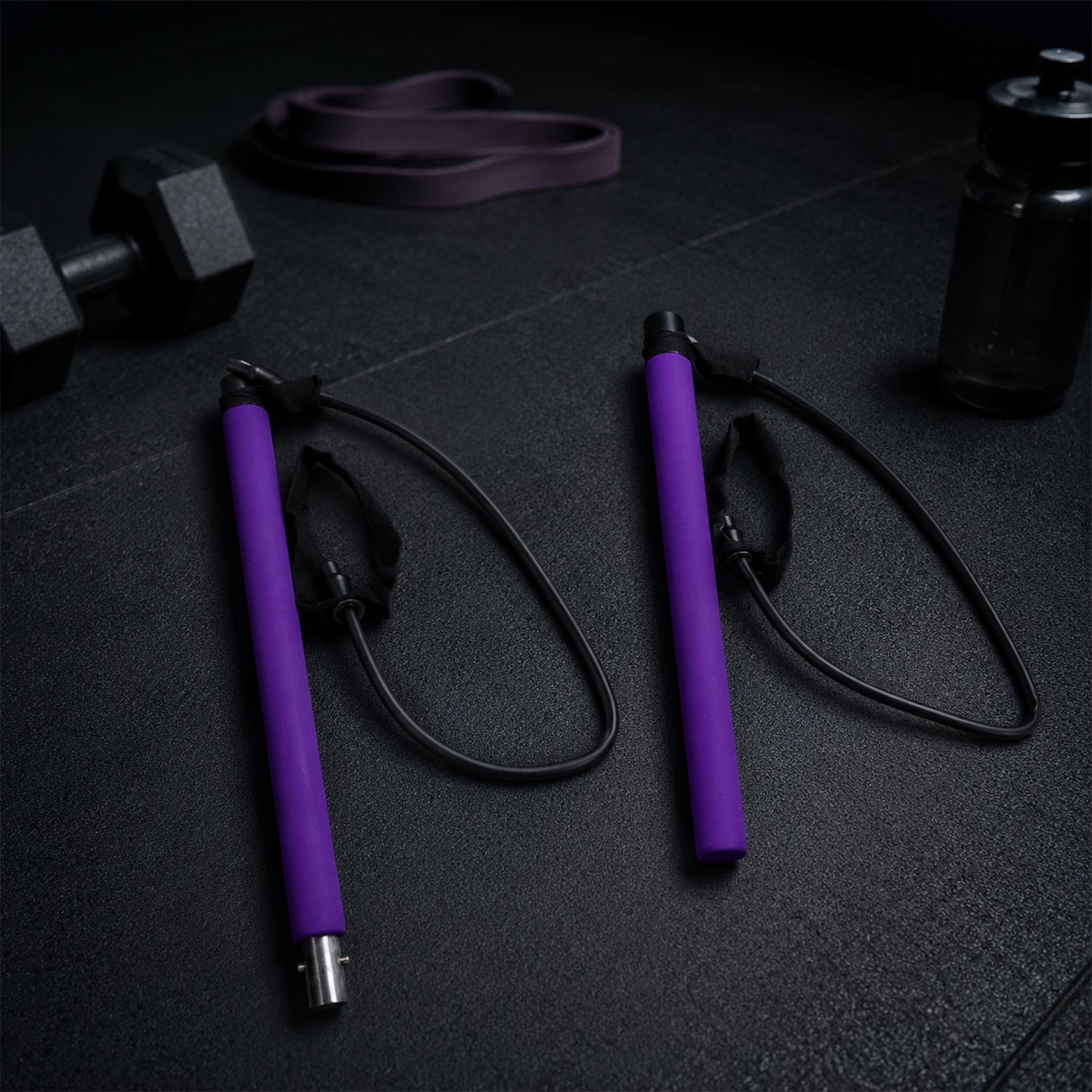 Fitness Exercise Tube Rod Gym Equipment Pilates Bar with Resistance Bands (2 Pc)