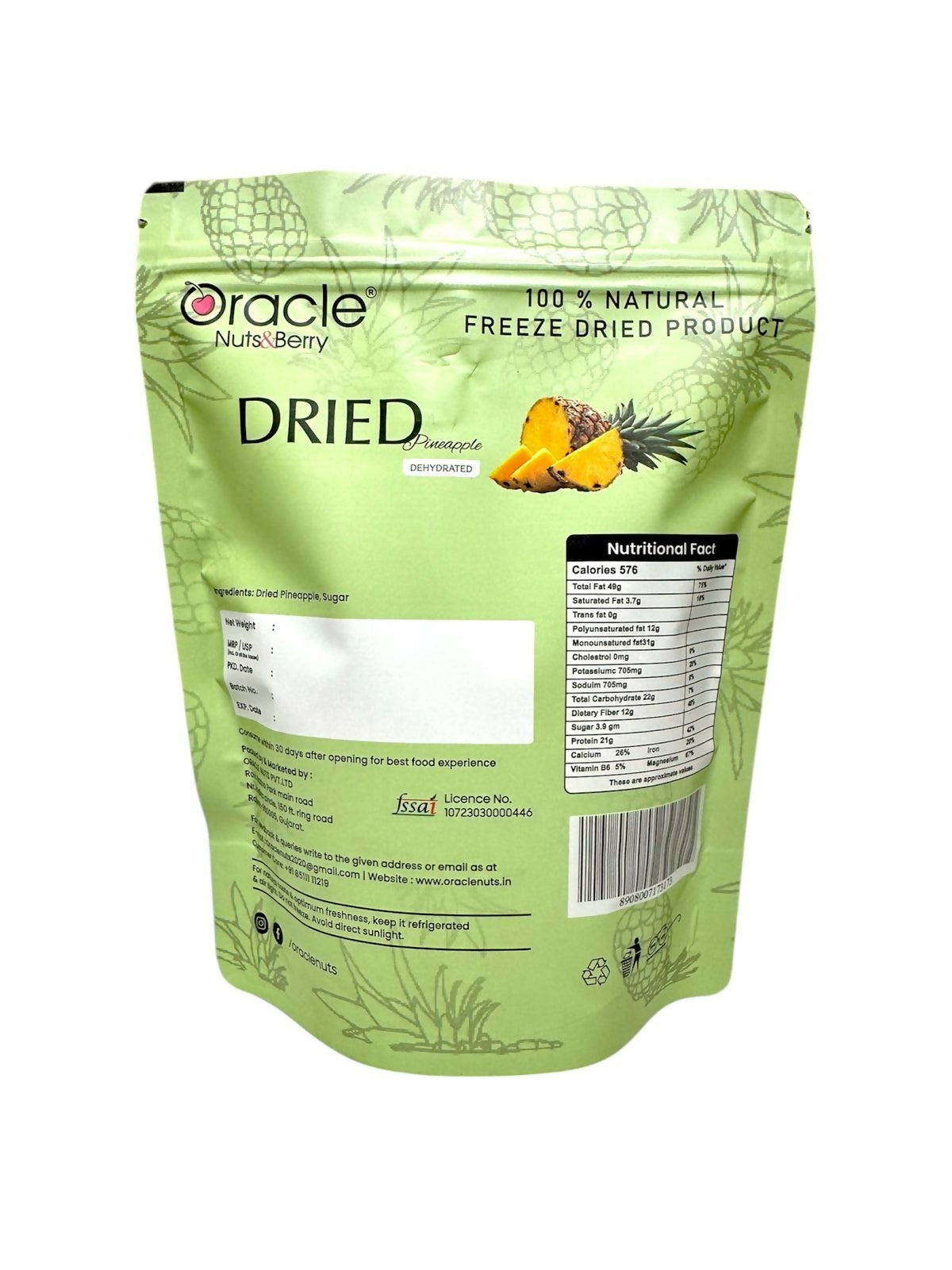 Oracle Dried Pineapple Dehydrated Fruit Snack 250gm Made from Naturally Ripened Pineapple