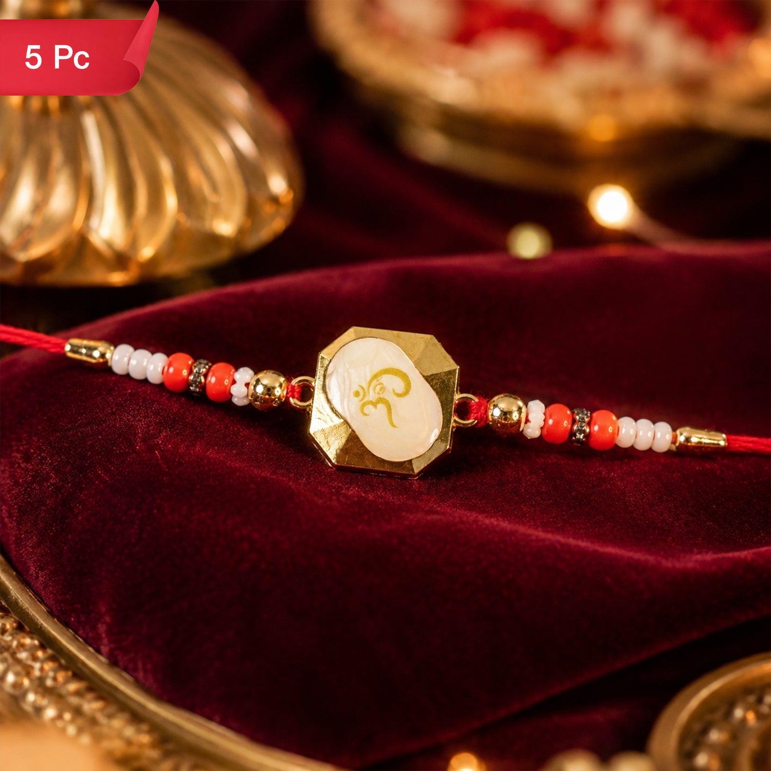 Om Charm Beaded Rakhi Raksha Bandhan Gift for Brother (5pcs)