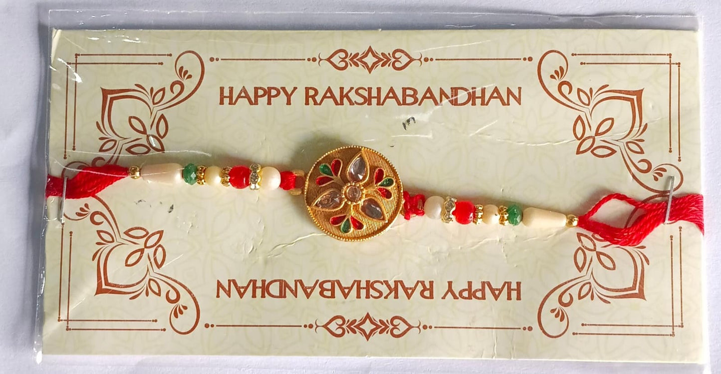 Kalash Rakhi Sacred Design with Embellished Beads & Red Thread (10pcs)