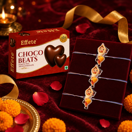 Playful Cartoon Rakhi Set with Choco Beats, Pack of 3