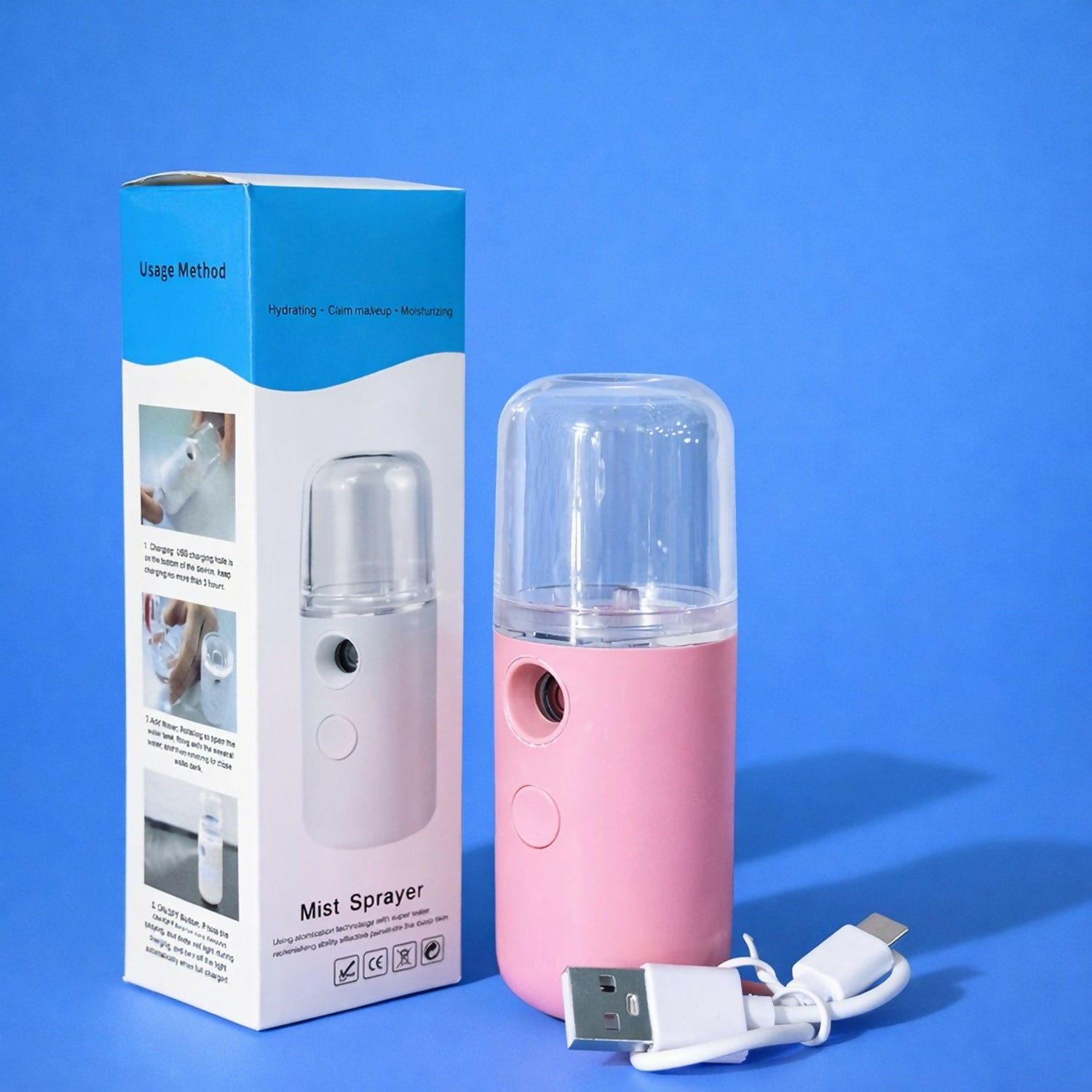 USB Rechargeable Nano Mist Facial Sprayer Portable Face Humidifier Pink