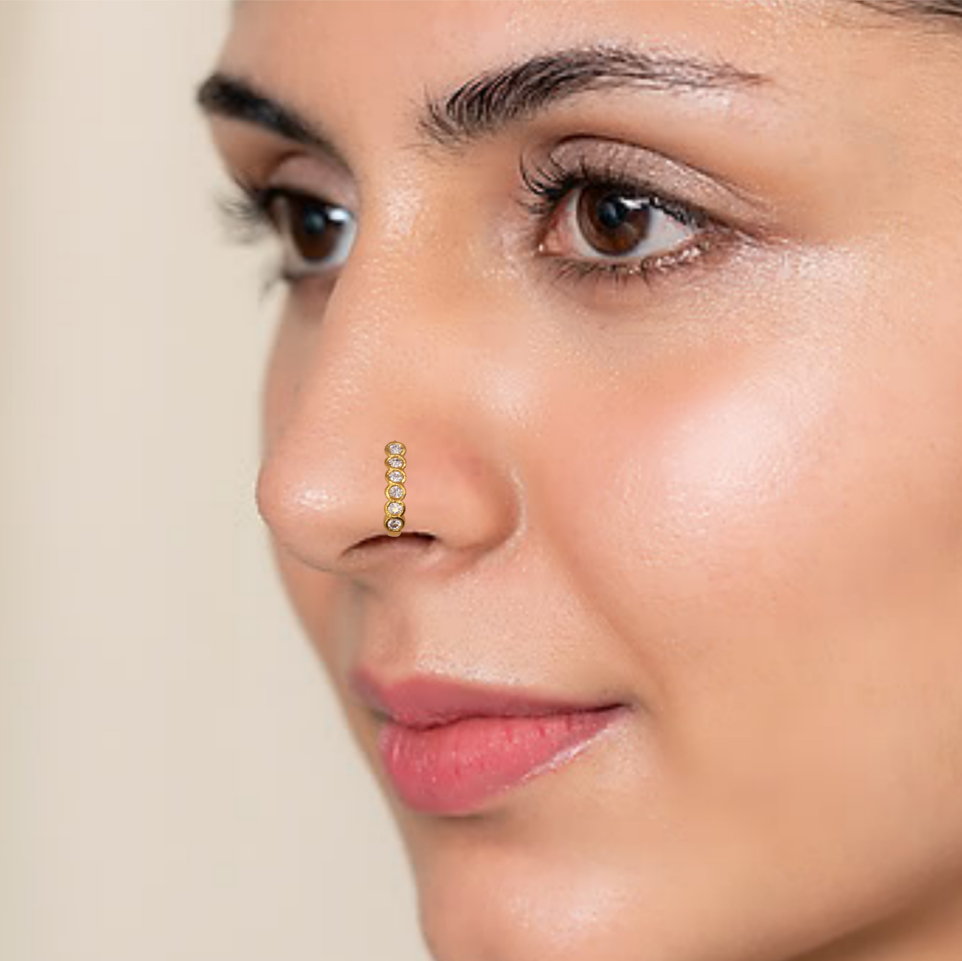 Elegant Gold Plated Diamond-Cut Stone Nose Ring | Trendy Daily Wear Nose Pin for Women & Girls