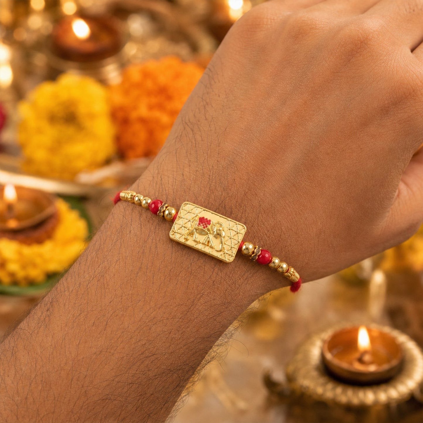 Golden Rectangle Elephant Motif Designer Rakhi for Brothers (5pcs)