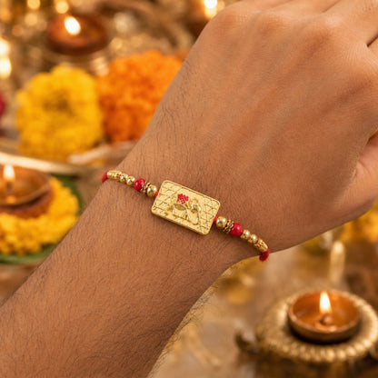 Golden Rectangle Elephant Motif Designer Rakhi for Brothers (5pcs)