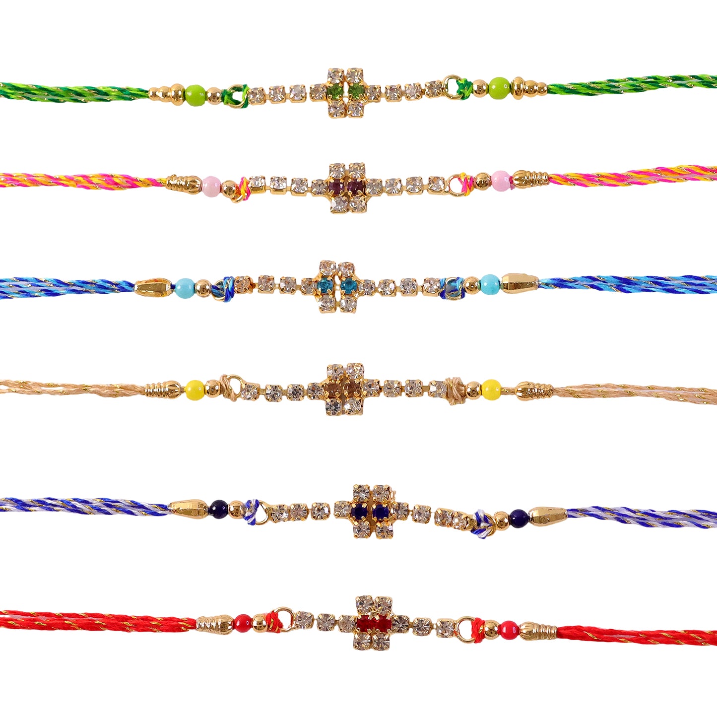 Sparkling Cross Motif Rakhi with AD Stones for Brother (Pack of 6)