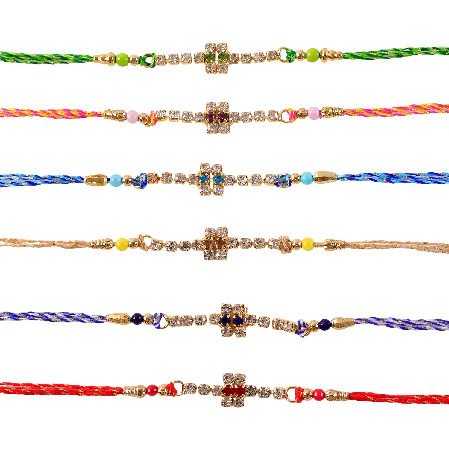 Sparkling Cross Motif Rakhi with AD Stones for Brother (Pack of 6)