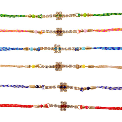 Sparkling Cross Motif Rakhi with AD Stones for Brother (Pack of 6)