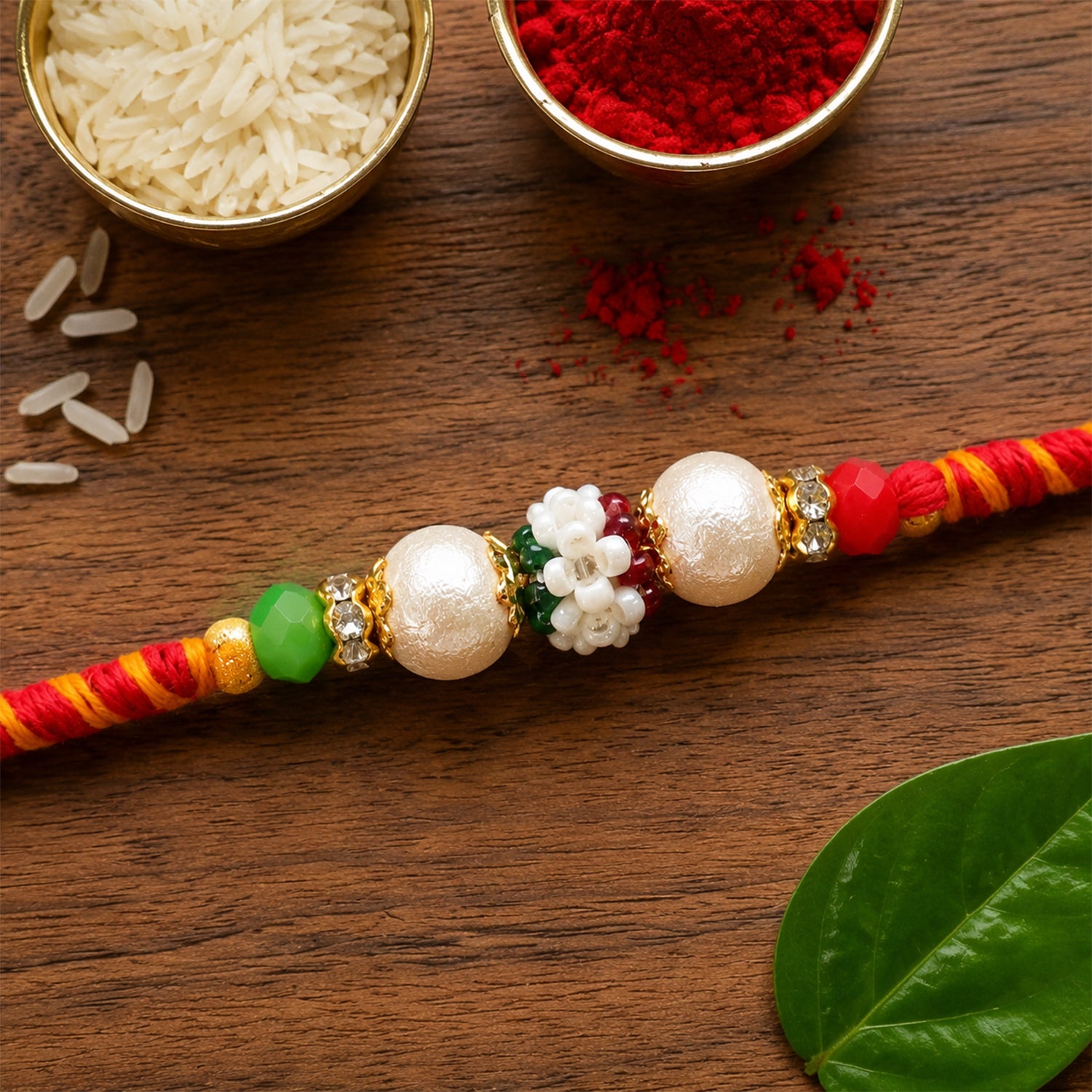 Colorful Golden Stone Rakhi with Bright Beads and Playful Festive Charm