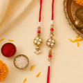 Divine Floral Medallion Bhai Bhabhi Rakhi with Flower Ring and Pearl Drops for Gift