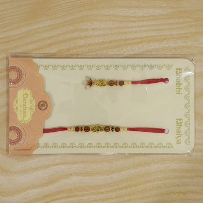 Beaded Minimal Design Bhai Bhabhi Rakhi with Bead Strands and Round Charm for Gift