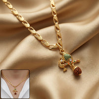 Gold Finish Mor Pankh Flute Rudraksha Pendant Chain for Men & Women