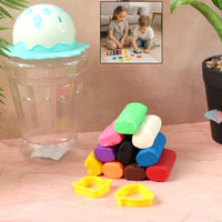 Khyati Frisky Dough 12 Color Set in Ice-Cream Cup Container – Non-Sticky, Stain-Free Modelling Clay with Shape Moulds for Kids (3+ Years)