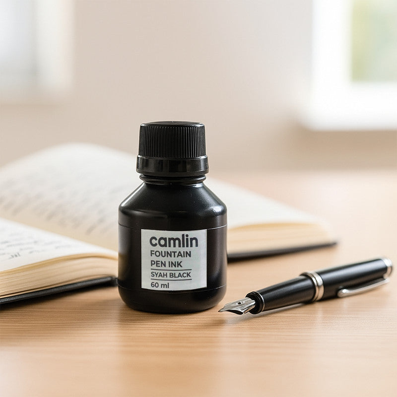 Camlin Syah Black Fountain Pen Ink – Smooth Writing Ink for Everyday Office & School Use – 60 ml Bottle
