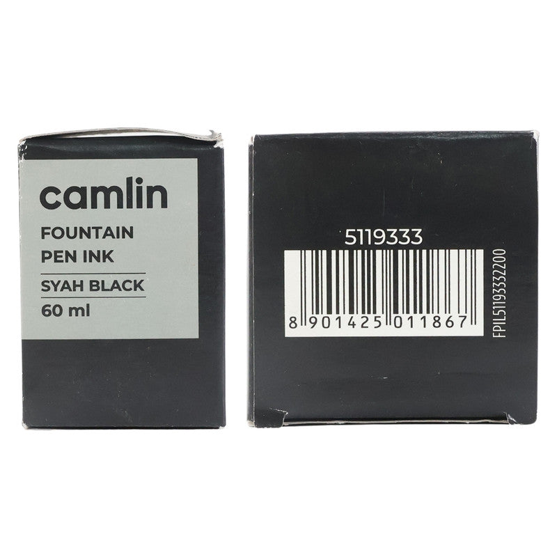 Camlin Syah Black Fountain Pen Ink – Smooth Writing Ink for Everyday Office & School Use – 60 ml Bottle