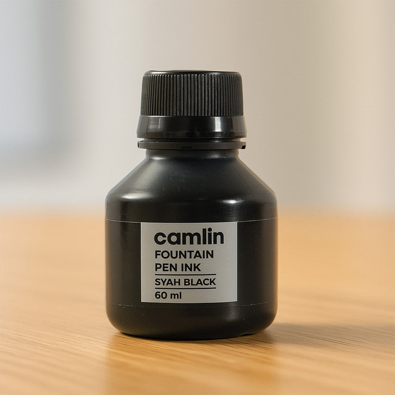 Camlin Syah Black Fountain Pen Ink – Smooth Writing Ink for Everyday Office & School Use – 60 ml Bottle