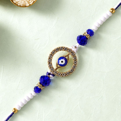 Studded Circle Nazar Evil Eye Crystal Beads Designer Rakhi