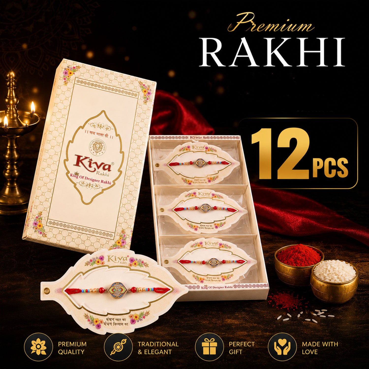 12 designer Kundan Rakhis wholesale for brothers